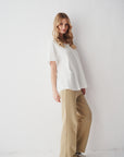 T-Shirt Oversize V Złamana Biel