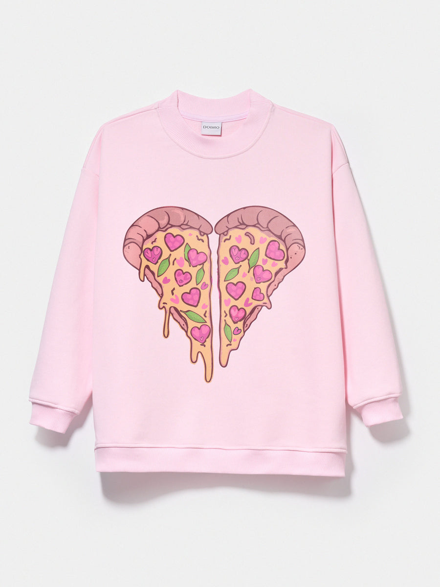 Cienka Bluza Oversize Pizza Pudrowy Róż